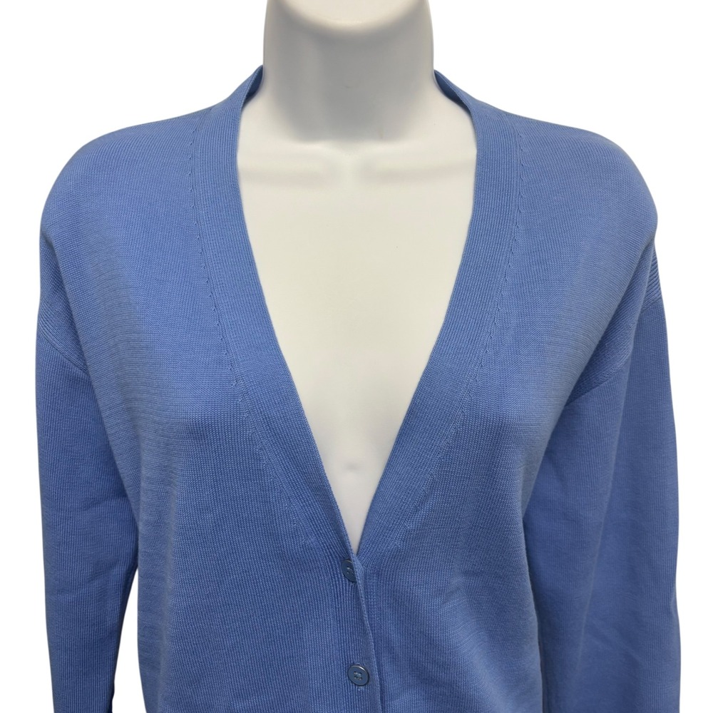 Talbots Womens Blue V-Neck Button Front Cotton Rayon Knit Cardigan Sweater Small - Picture 4 of 12